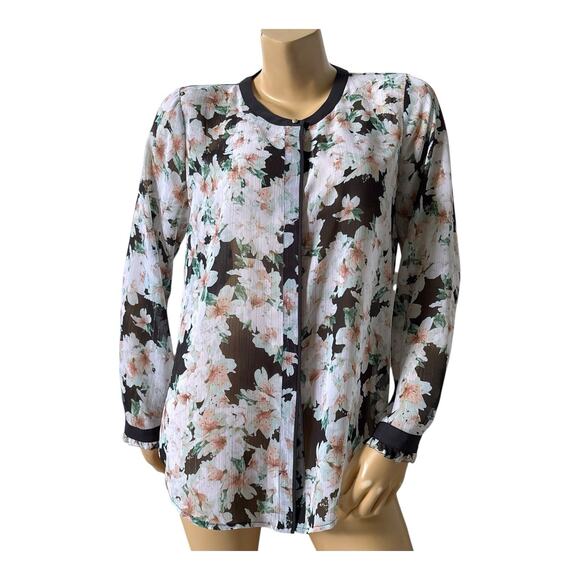 LIZ CLAIBORNE Career Womens Size Medium Sheer Long Sleeve Floral Button Up Shirt - Picture 1 of 7